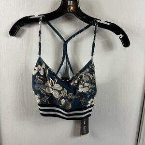 Running Bare blue floral yoga athletic sports bra T-back.